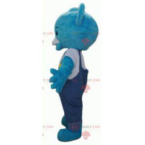 Blaues Teddybär-Maskottchen mit Overall - Redbrokoly.com