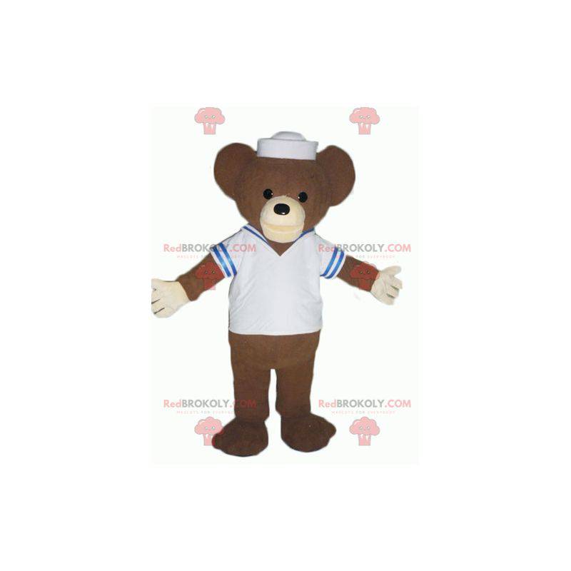 Brun bjørnemaskot klædt ud som en sømand - Redbrokoly.com