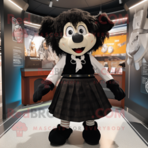 Black Guinness mascot costume character dressed with a Culottes and Suspenders