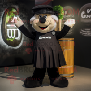 Black Guinness mascot costume character dressed with a Culottes and Suspenders