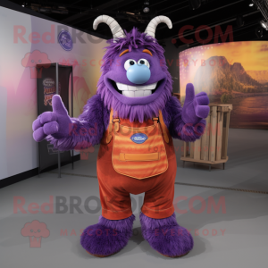 Purple Goulash mascot costume character dressed with a Jeans and Wraps