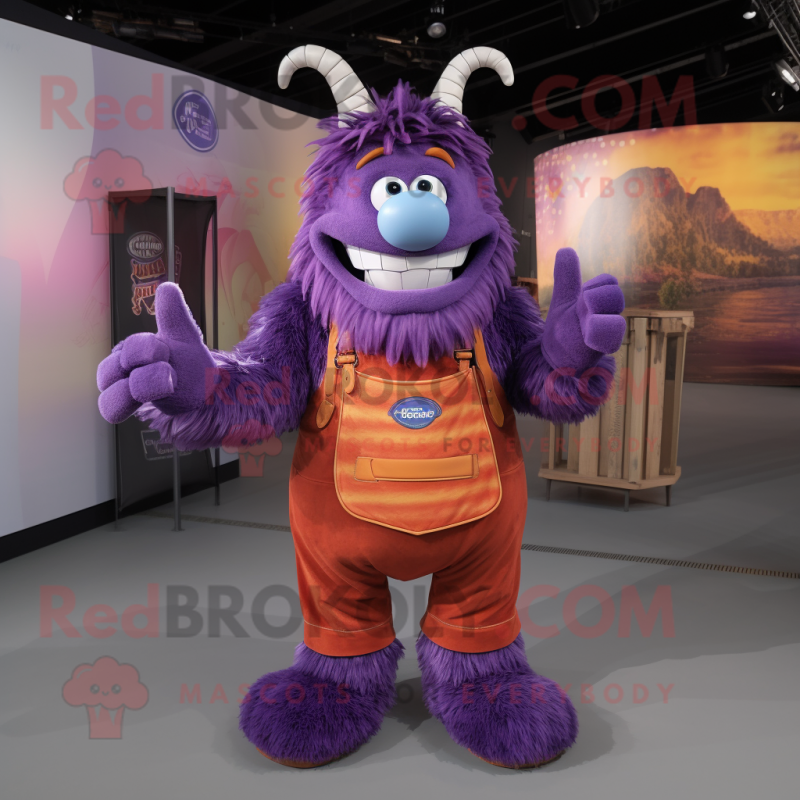 Purple Goulash mascot costume character dressed with a Jeans and Wraps Purple Goulash mascot costume character dressed with a Jeans and Wraps