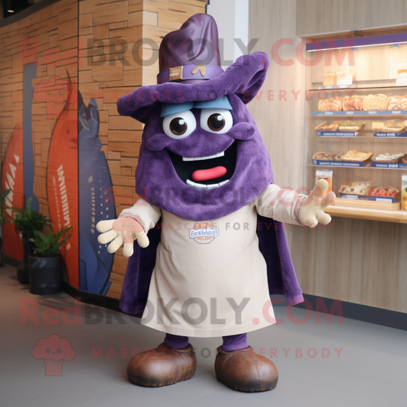 Purple Goulash mascot costume character dressed with a Jeans and Wraps