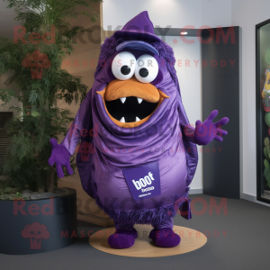 Purple Goulash mascot costume character dressed with a Jeans and Wraps