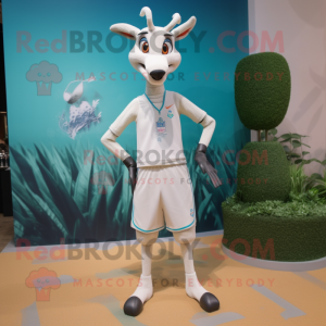 White Gazelle mascot costume character dressed with a Bermuda Shorts and Bracelets