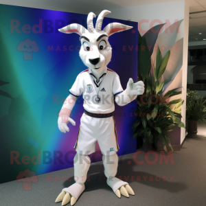 White Gazelle mascot costume character dressed with a Bermuda Shorts and Bracelets