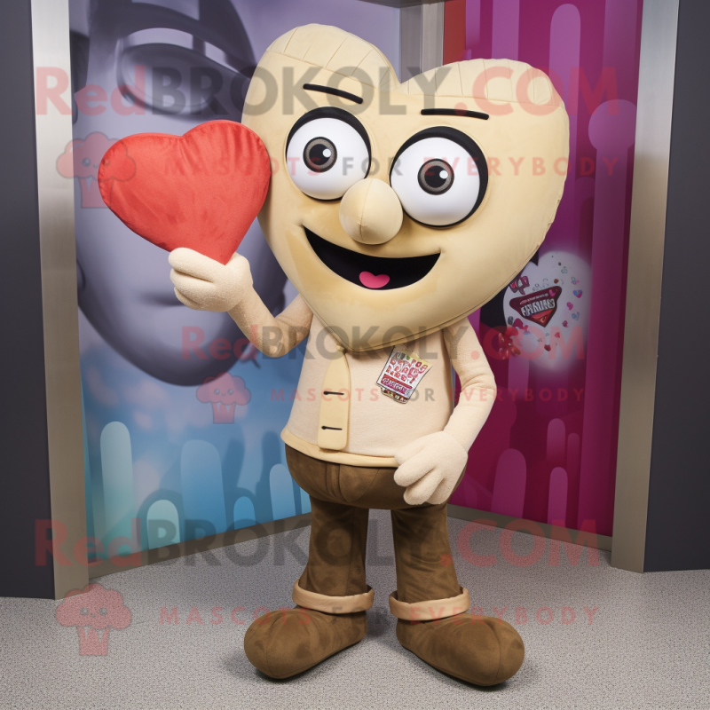 Beige Heart mascot costume character dressed with a Graphic Tee and Cufflinks Beige Heart mascot costume character dressed with a Graphic Tee and Cufflinks