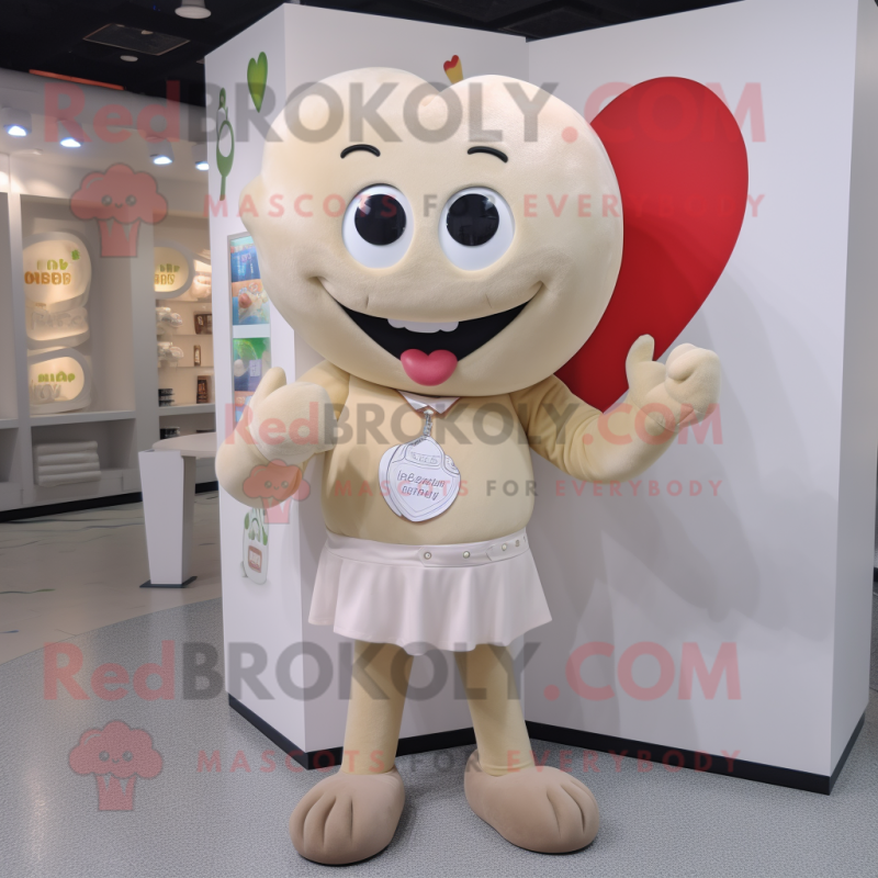 Beige Heart mascot costume character dressed with a Graphic Tee and Cufflinks Beige Heart mascot costume character dressed with a Graphic Tee and Cufflinks