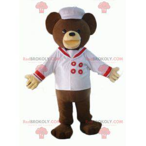 Mascotte d'ours marron habillé en chef cuisinier -