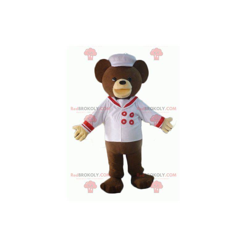 Mascotte d'ours marron habillé en chef cuisinier -