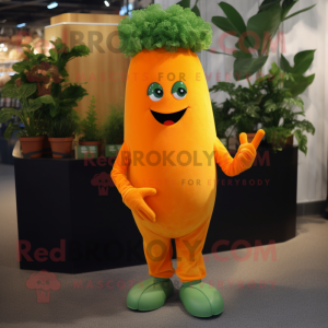 Orange Celery mascot costume character dressed with a Jumpsuit and Cufflinks