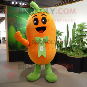 Orange Celery mascot costume character dressed with a Jumpsuit and Cufflinks