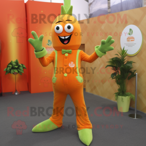 Orange Celery mascot costume character dressed with a Jumpsuit and Cufflinks