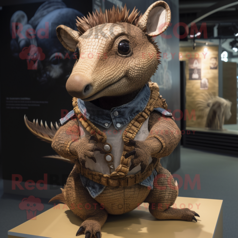 Brown Armadillo mascot costume character dressed with a Jeans and Necklaces Brown Armadillo mascot costume character dressed with a Jeans and Necklaces