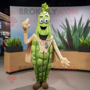 Tan Asparagus mascot costume character dressed with a Graphic Tee and Lapel pins