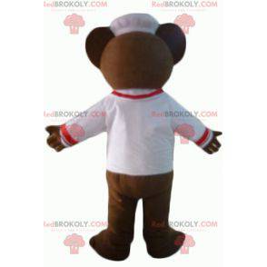 Mascotte d'ours marron habillé en chef cuisinier -