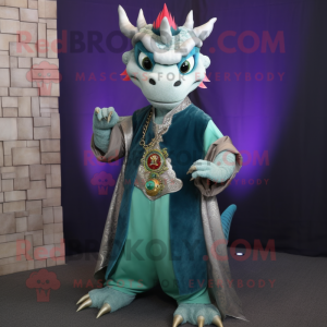 nan Dragon mascot costume character dressed with a Dress Pants and Rings