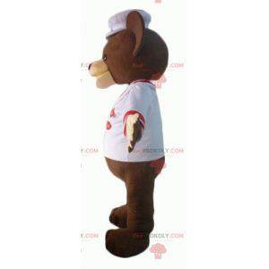 Mascotte d'ours marron habillé en chef cuisinier -