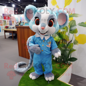 Sky Blue Dormouse mascot costume character dressed with a Button-Up Shirt and Hairpins
