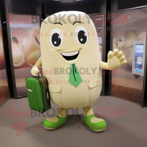 Beige Green Bean mascot costume character dressed with a Leggings and Briefcases