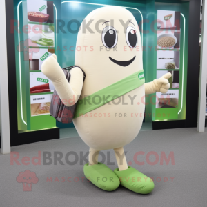 Beige Green Bean mascot costume character dressed with a Leggings and Briefcases