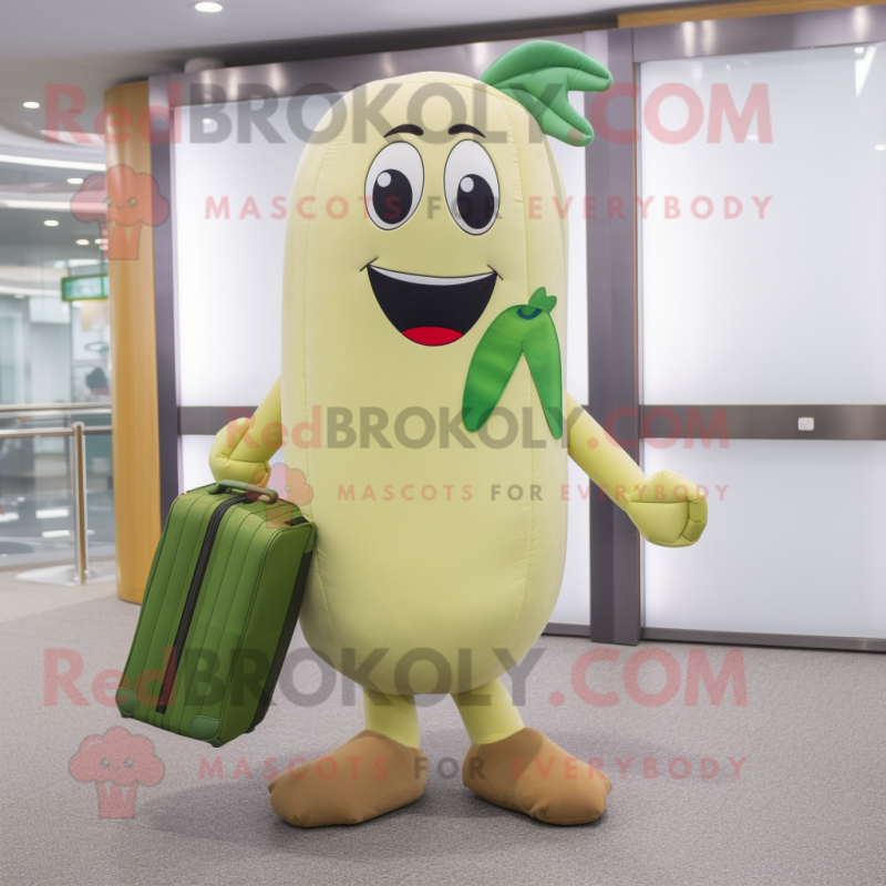 Beige Green Bean mascot costume character dressed with a Leggings and Briefcases