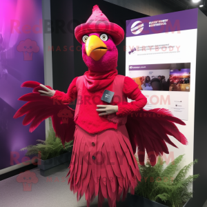 Magenta Pheasant mascot costume character dressed with a A-Line Dress and Caps