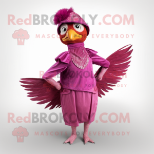 Magenta Pheasant mascot costume character dressed with a A-Line Dress and Caps