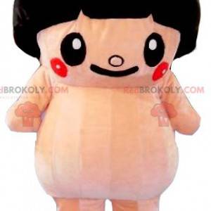 Mascota de sumo rosa grande con un corte de tazón -