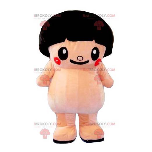 Mascota de sumo rosa grande con un corte de tazón -