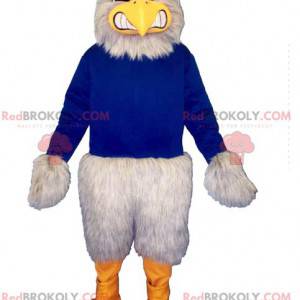 Gray vulture eagle mascot dressed in blue - Redbrokoly.com