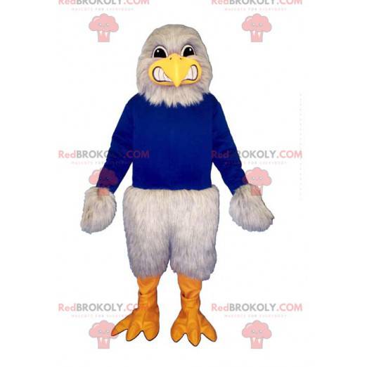 Gray vulture eagle mascot dressed in blue - Redbrokoly.com