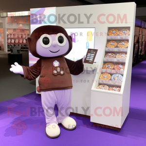 Lavender Chocolate Bars mascot costume character dressed with a Polo Shirt and Coin purses