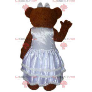 Brun teddy maskot klædt i en brudekjole - Redbrokoly.com