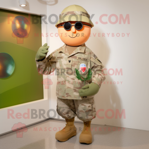 Peach American Soldier mascot costume character dressed with a Bermuda Shorts and Eyeglasses