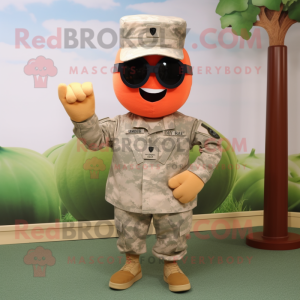 Peach American Soldier mascot costume character dressed with a Bermuda Shorts and Eyeglasses