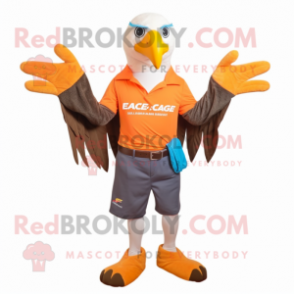 Orange Bald Eagle mascot costume character dressed with a Capri Pants and Pocket squares