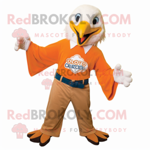 Orange Bald Eagle mascot costume character dressed with a Capri Pants and Pocket squares