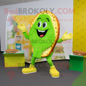 Lime Green Grilled Cheese Sandwich mascot costume character dressed with a Joggers and Gloves