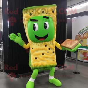 Lime Green Grilled Cheese Sandwich mascot costume character dressed with a Joggers and Gloves