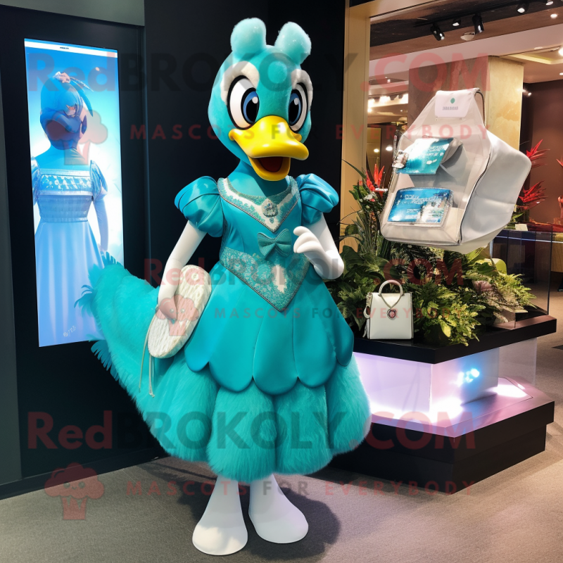 Cyan Swans mascot costume character dressed with a Mini Dress and Coin purses Cyan Swans mascot costume character dressed with a Mini Dress and Coin purses