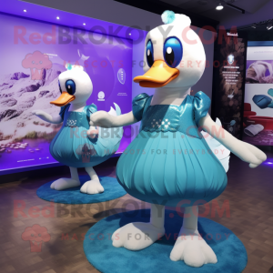 Cyan Swans mascot costume character dressed with a Mini Dress and Coin purses