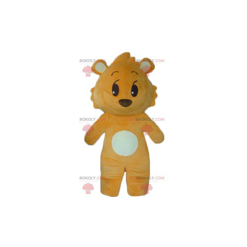 Mascota de oso de peluche naranja y blanco mirando travieso - Mascota de oso de peluche naranja y blanco mirando travieso -