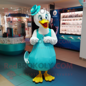 Cyan Swans mascot costume character dressed with a Mini Dress and Coin purses