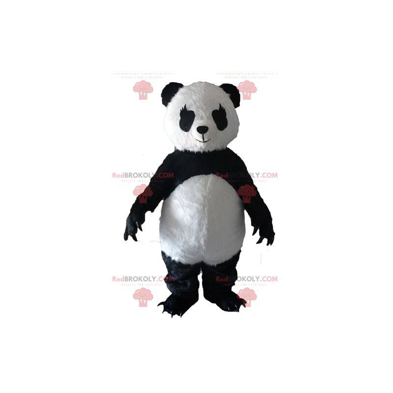 Mascotte de panda noir et blanc avec de grandes griffes -