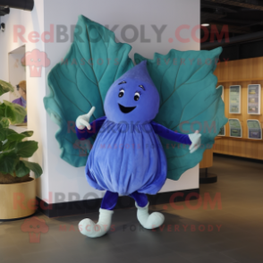 Blue Cabbage Leaf mascot costume character dressed with a Playsuit and Shoe clips