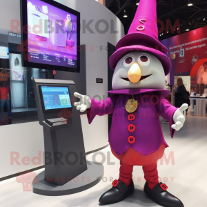Magenta Witch'S Hat mascot costume character dressed with a Shorts and Digital watches
