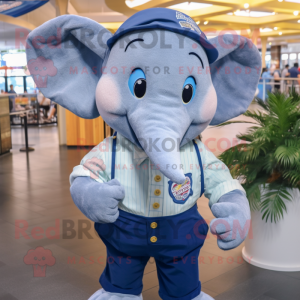 Navy Elephant mascot costume character dressed with a Chambray Shirt and Pocket squares