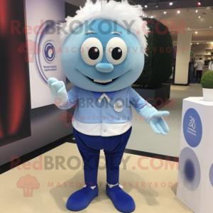 Sky Blue Onion mascot costume character dressed with a Polo Shirt and Pocket squares