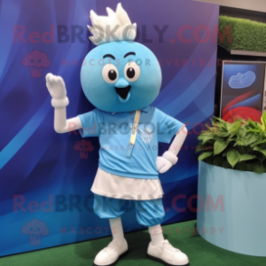 Sky Blue Onion mascot costume character dressed with a Polo Shirt and Pocket squares